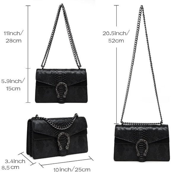 Snake Print Leather Crossbody Bag for Women with Chain Strap and Clutch Style - Picture 3 of 7